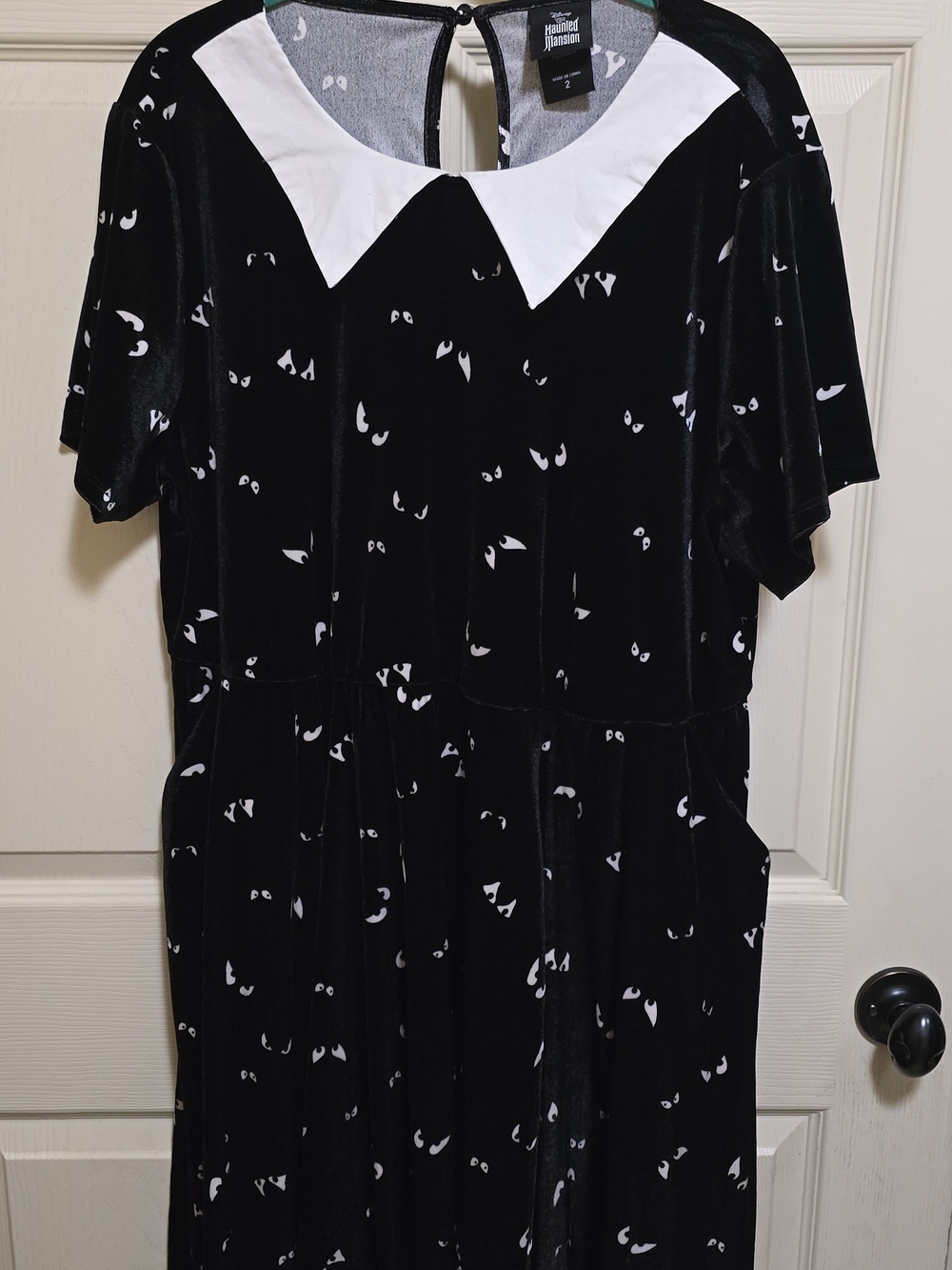 torrid Black Velvet Midi Dress with White Pointed Collar and Eye Motif